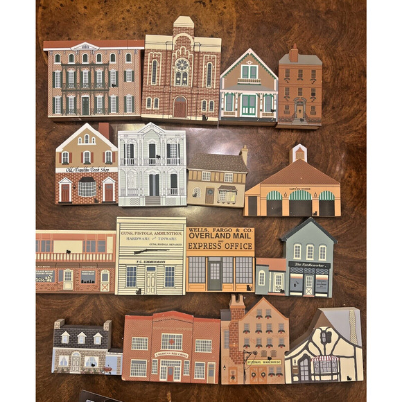 Lot Of 16 Vtg The Cat's Meow Wooden Village Buildings (as-is Damage On Edges) - Picture 1 of 5